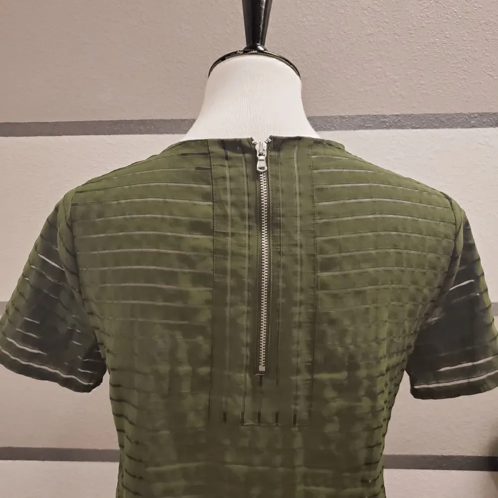 J. Crew Olive/Mesh Striped Blouse. Size 0.